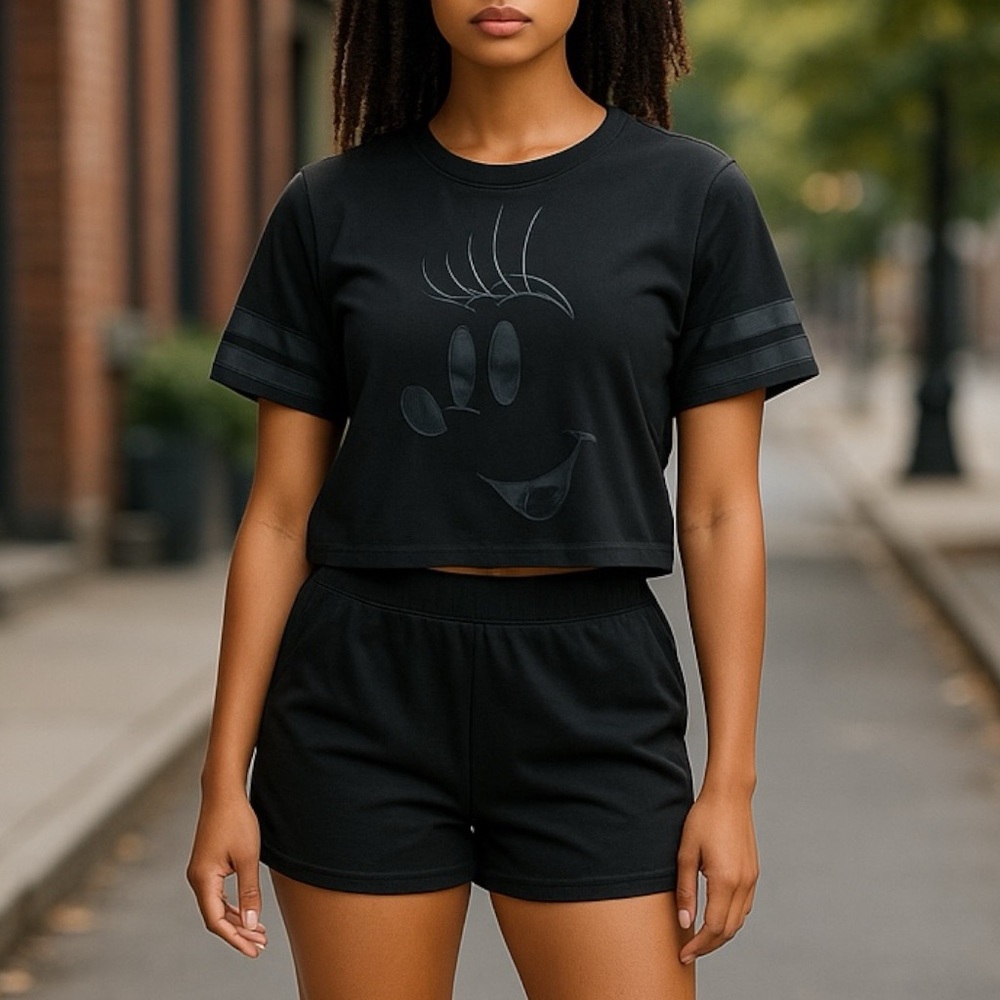 Black Graphic Crop Top